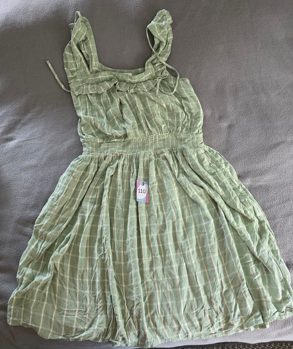 Maurices Women’s Green Plaid Ruffle Strap Smocked Waist Midi Dress